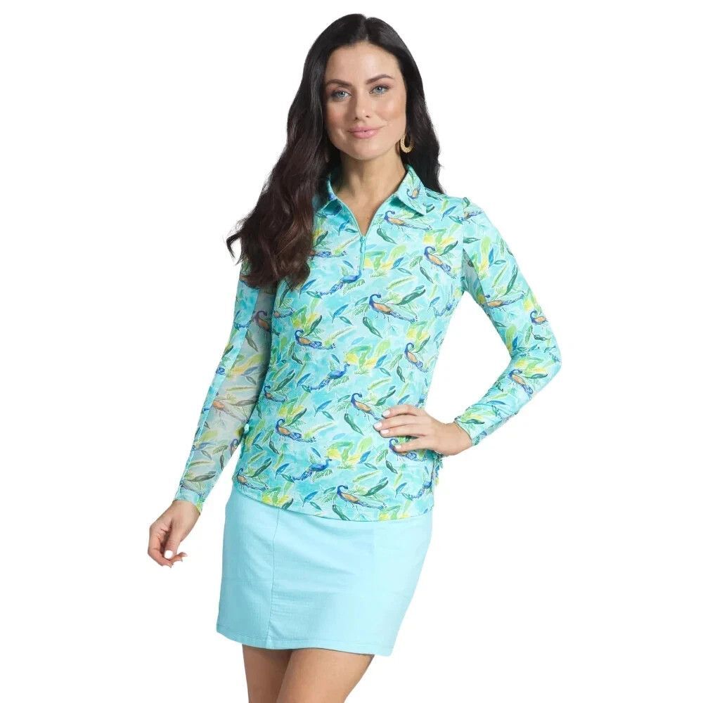 IBKUL Rachel Print 1/4 Zip Adjustable Length Top Women's Small UPF Protection